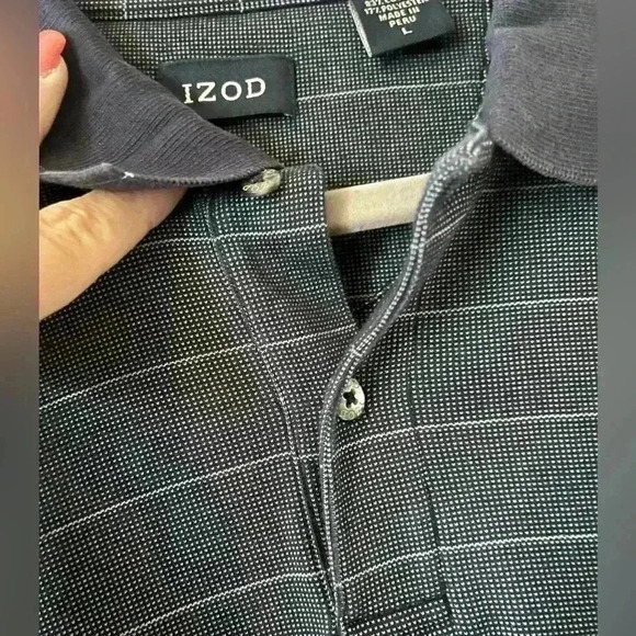 Izod light Navy Polo Shirt With Small Detailed Pattern Mens Large - Picture 3 of 6
